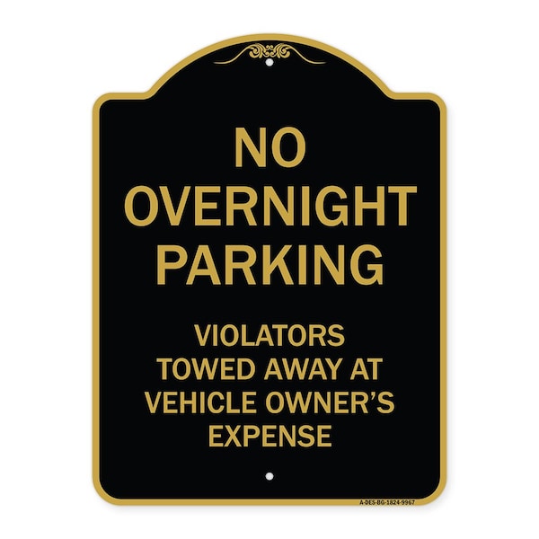 Signmission Designer Series-No Overnight Parking, Black & Gold Heavy-Gauge Aluminum, 24" x 18", BG-1824-9967 A-DES-BG-1824-9967 - main